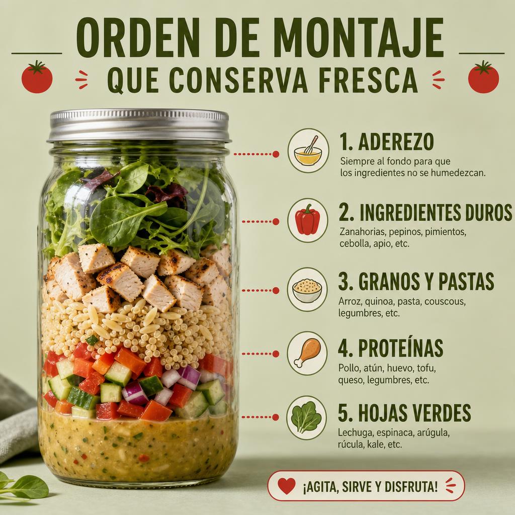 Orden de montaje que conserva la ensalada fresca